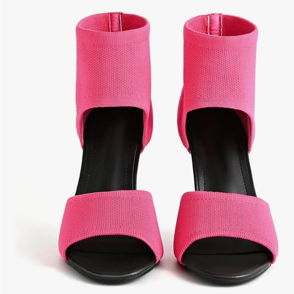 👉 Women’s Hot Pink Peep Toe Stiletto Heel Sandals – Stretch Knit Slip-On